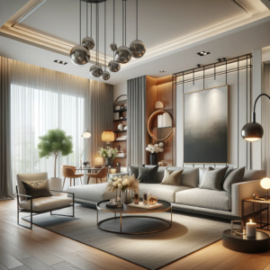 DALL·E 2023 11 10 17.12.07 A realistic image of a modern stylish living room. The living room should feature contemporary furniture a sleek and elegant design with a minimalis
